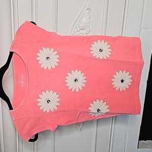 EUC CREWCUTS: Heathered Coral Collectible Flower embellished tshirt Size 10